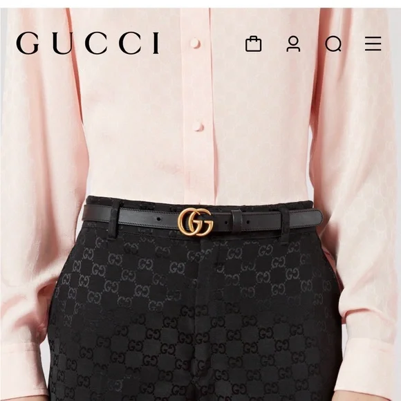 Gucci Black Belt with Gold GG Buckle - Picture 4 of 5